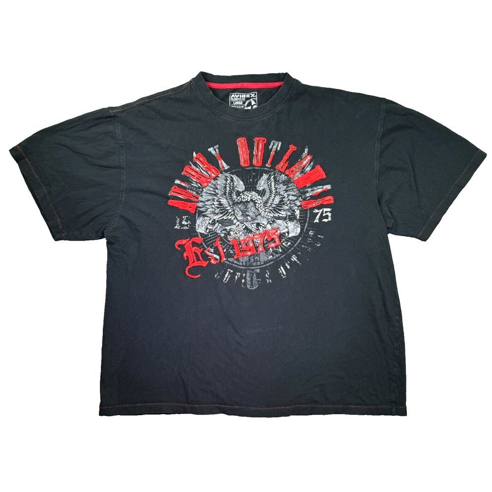 Vintage‎ Avirex T Shirt Mens Large Black Y2K Eagle Grunge Gothcore Embroidered